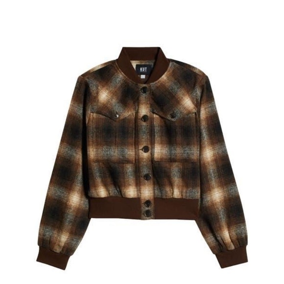 Kut from the Kloth Jackets & Blazers - Kut from the Kloth Women's Brown and Cream Plaid Bomber Jacket